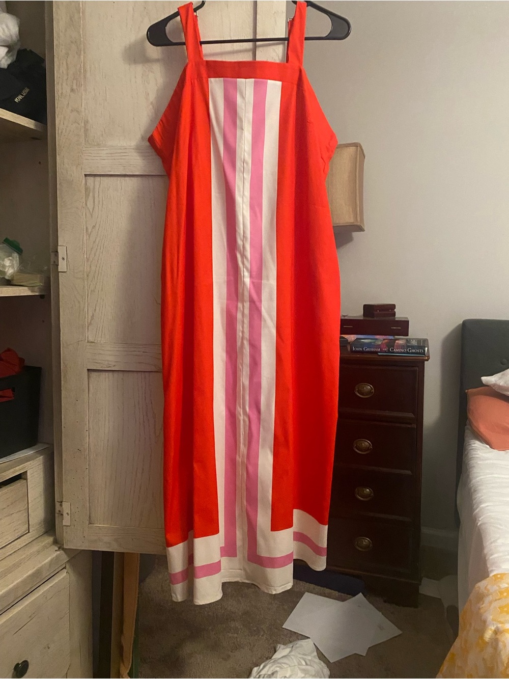 Sleeveless Red & Pink Stripe Maxi Dress